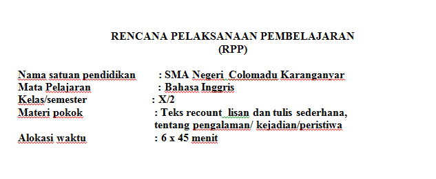 Contoh RPP Bahasa Inggris Kelas 10 SMA Kurikulum 2013